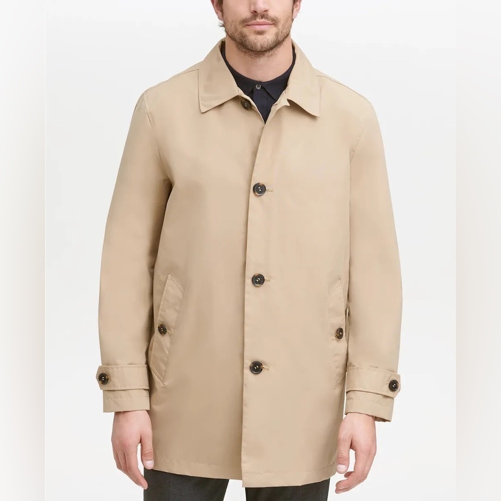 Cole Haan Men's Khaki Button Front Water Resistant Rain Coat Size Medium
